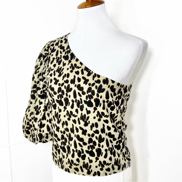 Róhe Leopard One Shoulder Pleated Puff Statement Sleeve Blouse, ROHE, XS, 34 - Picture 5 of 12
